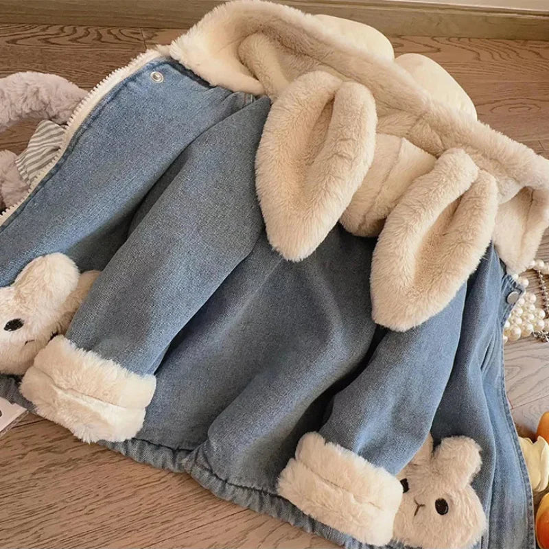 Girls Bunny Denim Coat – Calidez y comodidad – Chaqueta infantil