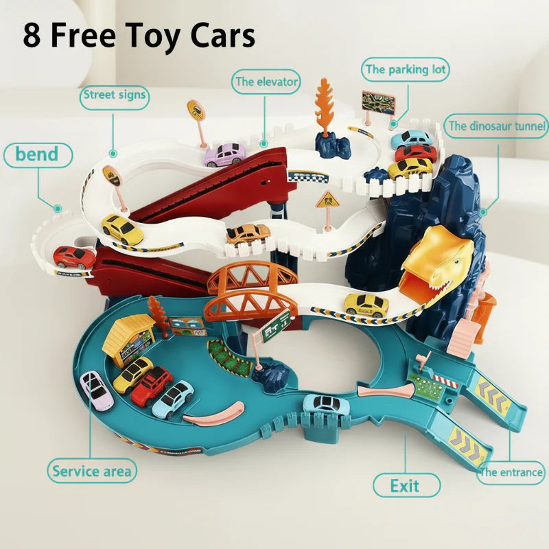 JurassicRun – Divertido y educativo – Pista de carreras de dinosaurios con coches