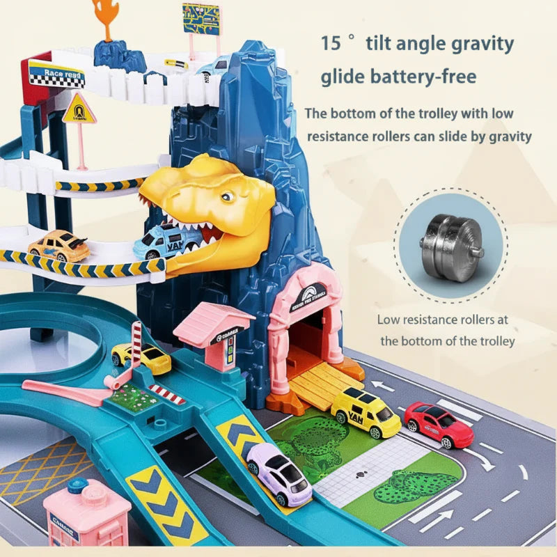 JurassicRun – Divertido y educativo – Pista de carreras de dinosaurios con coches