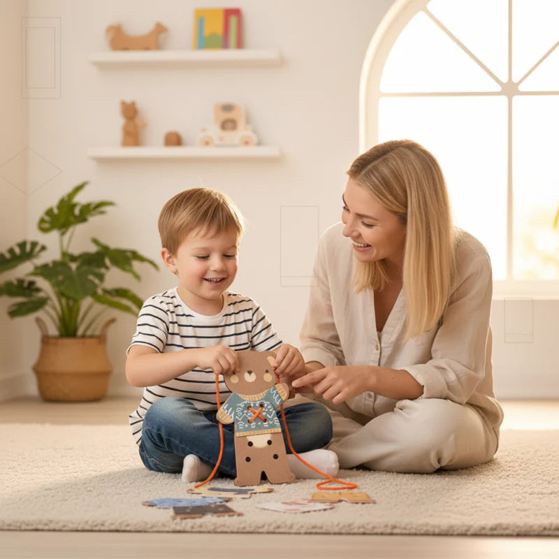 ThreadBear – Adorable y educativo – Juguete para ensartar Montessori Oso
