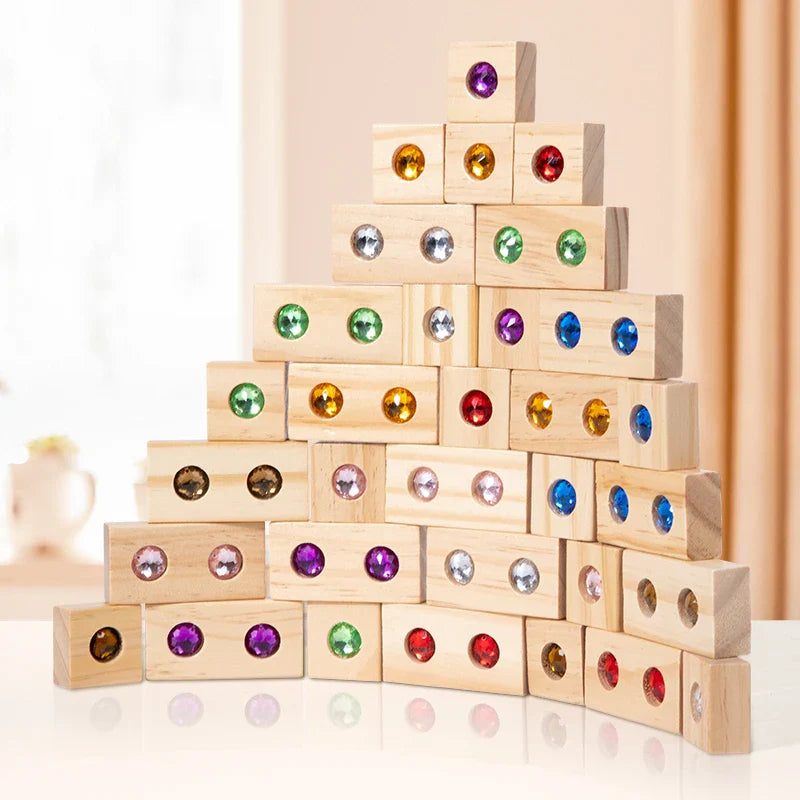 Rainbow Gem Stacking Blocks – Creativo y educativo: juego de bloques de madera para apilar