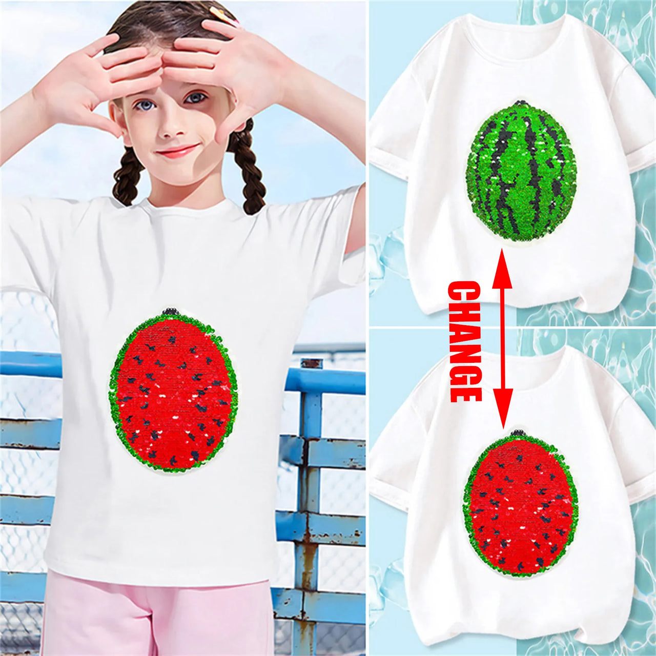 Mini Fashion™ - Shine & Transform - Camiseta sandía con lentejuelas