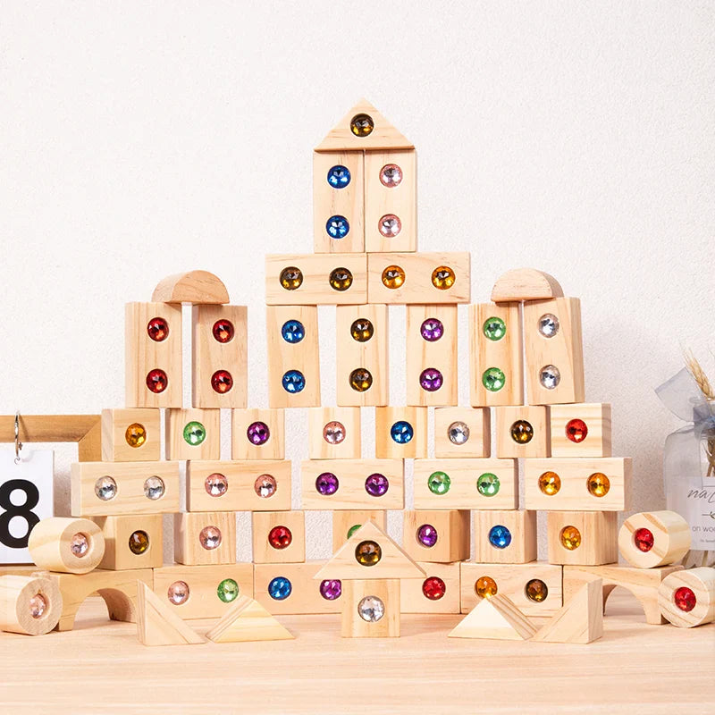Rainbow Gem Stacking Blocks – Creativo y educativo: juego de bloques de madera para apilar