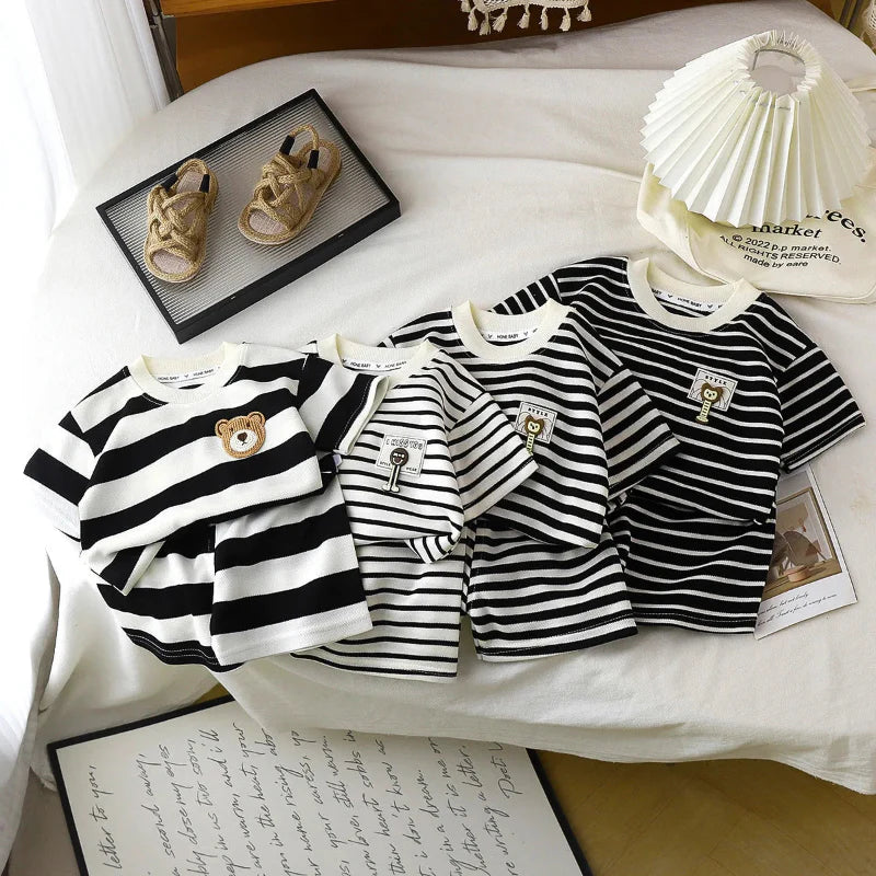 Kids Stripe Outfit – Moda y comodidad: conjunto infantil de verano