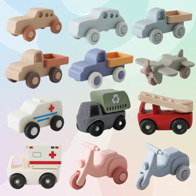 Montessori Silicone Toy Car – Seguro y apto para morder: juguete de silicona con forma de vehículo para morder