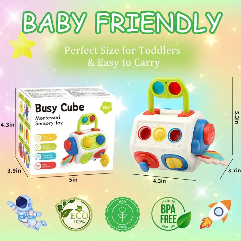 BusyCube – Inteligente y divertido – Cubo Montessori Fidget 10 en 1