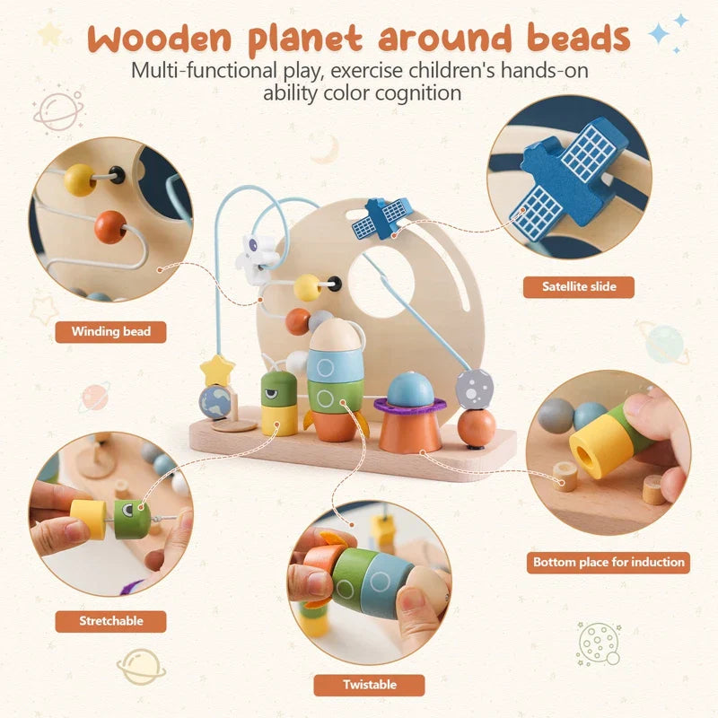 Bead Tracks™ – Tren, coche y motricidad - Juego de cuentas y arrastre de madera