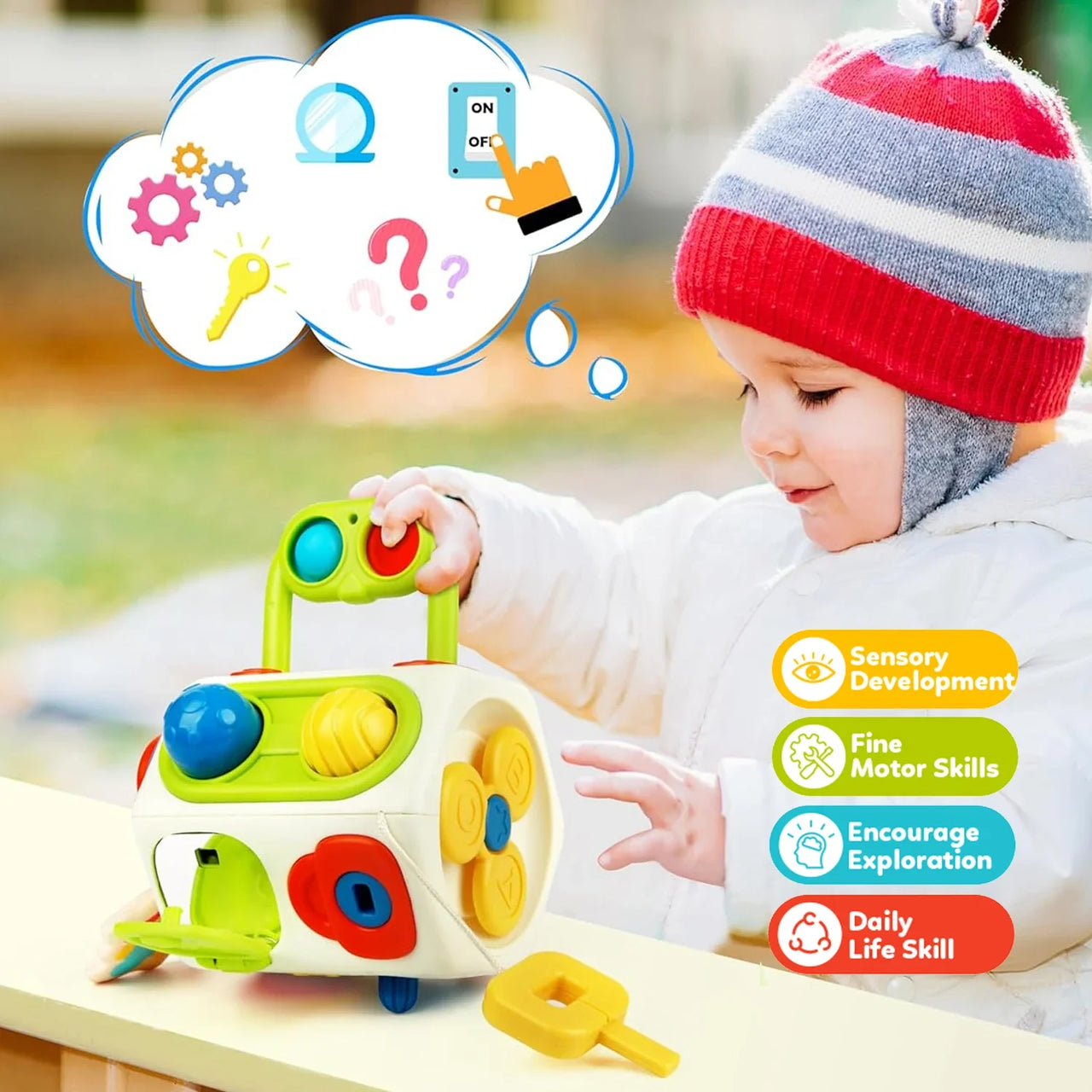 Montessori Busy Cube™ – Práctico para llevar - Cubo de actividades