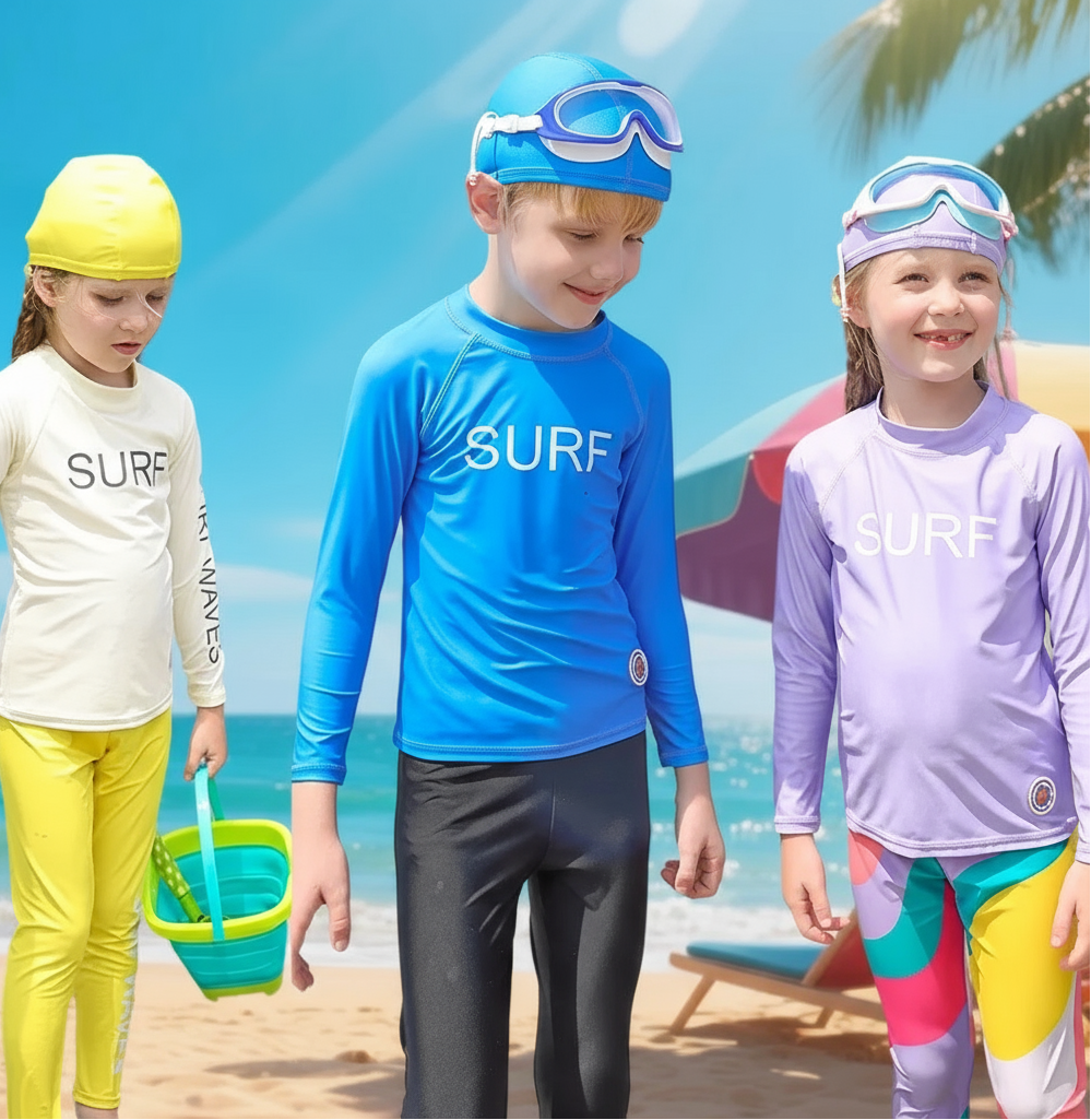SunShield – Protectora y flexible: camiseta de surf para niños con manga larga y UPF 50+.