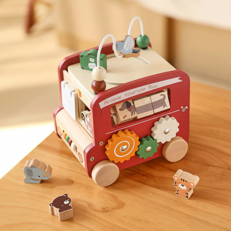 BusyRide – Educativo y versátil: autobús de actividades Montessori de madera