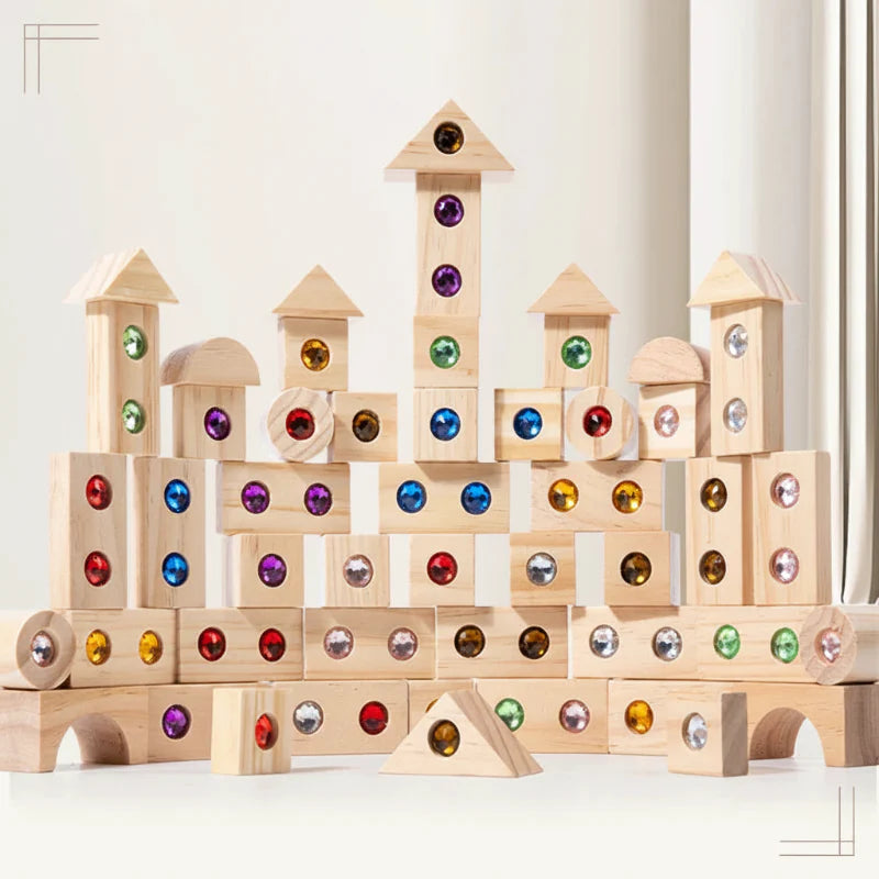 Rainbow Gem Stacking Blocks – Creativo y educativo: juego de bloques de madera para apilar