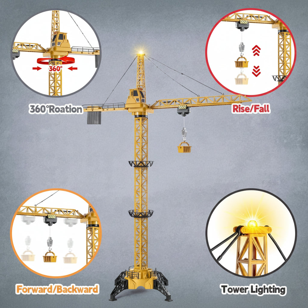CranePro – Interactivo y realista: grúa torre de juguete con mando a distancia